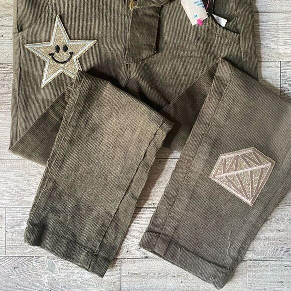 Boutique, Girls, Army Green, Sparkle Patchwork, Skinny Leg Overalls - Picture 8 of 12